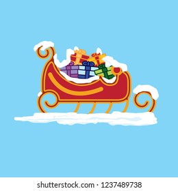 Santa sleigh with gifts icon. Vector.