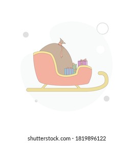 Santa sleigh with gifts vector flat illustration on white background