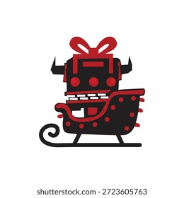 Ícone de trenó de Santa com presente em estilo vetor plano, ilustração tema de Natal para decoração de férias e gráficos festivos.