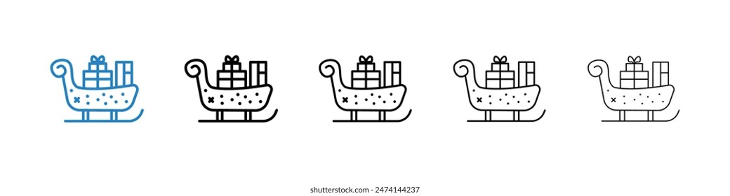 Santa sleigh icon set. Christmas sled vector symbol. Santa ride sign.