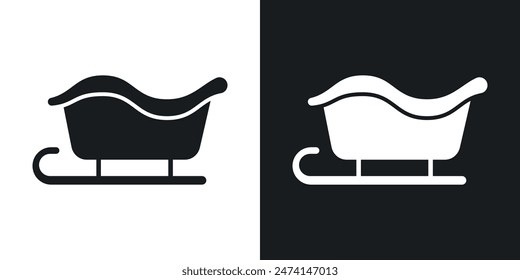 Santa sleigh icon set. Christmas sled vector symbol. Holiday ride sign.