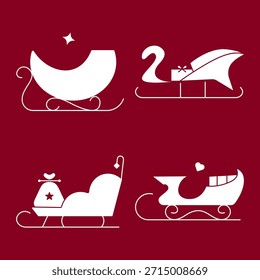 Santa Sleigh Icon Set Vetor Ilustração - Coleção de Transporte de Natal Silhueta Mínima