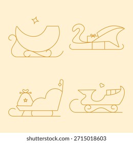 Santa Sleigh Icon Set Vetor Ilustração - Coleção de Transporte de Natal Mínimo