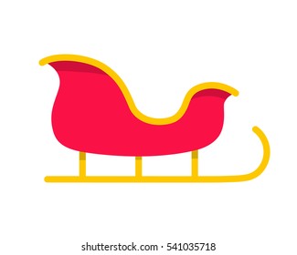 Santa sleigh isolated on white. Colorful Sled icon. Flat cartoon vector illustration. For design Christmas card