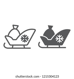 Santa sleigh line and glyph icon, sledge and winter, sled sign, vector graphics, a linear pattern on a white background, eps 10.