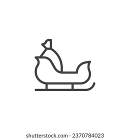 Santa Sleigh line icon. linear style sign for mobile concept and web design. Sleigh with gift bag outline vector icon. Symbol, logo illustration. Vector graphics