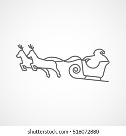Santa Sleigh Line Icon On White Background