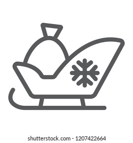 Santa sleigh line icon, sledge and winter, sled sign, vector graphics, a linear pattern on a white background, eps 10.