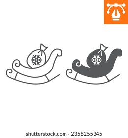 Santa sleigh line and solid icon, outline style icon for web site or mobile app, merry christmas and winter transportation, xmas sled vector icon, simple vector illustration, vector graphics.