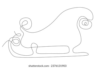 Santa sleigh one line art. Continuous line drawing of New year holidays, Christmas, traditional, decor, winter carriage, sledge, winter, magic. Design element for Postcard, Banner, Card, Template