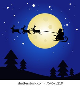 Santa Sleigh Over Moon Background Stock Vector (Royalty Free) 754675219 ...