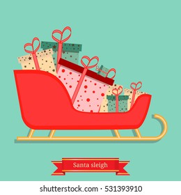 Santa sleigh with piles of presents. Vector illustration