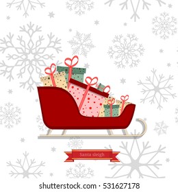 Santa sleigh with piles of presents. Vector illustration