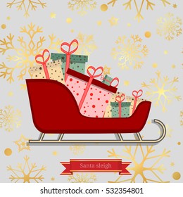 Santa sleigh with piles of presents. Vector illustration