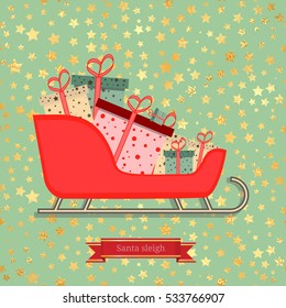 Santa sleigh with piles of presents. Vector illustration