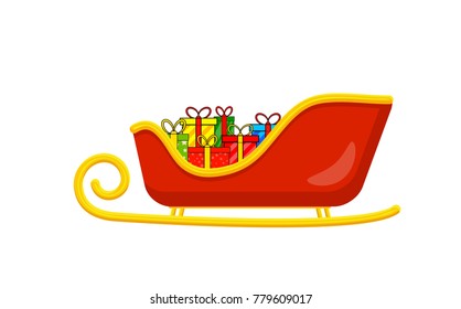 santa sleigh with presents for christmas design isolated on white background