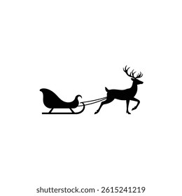 Santa Sleigh Pulled By Reindeer Silhouette Illustration For Christmas Holiday Season
