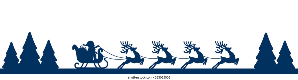 Santa Sleigh Reindeer Blue Landscape Silhouette