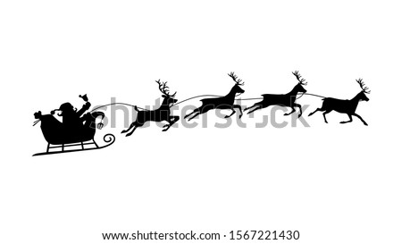 Santa sleigh and reindeer Christmas day