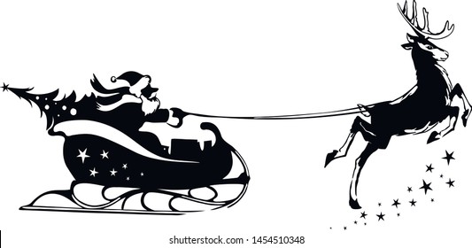 Santa sleigh and reindeer Christmas vector EPS Silhouette