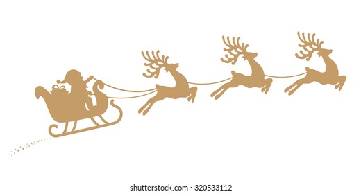 Santa Sleigh Reindeer Flying Gold Silhouette