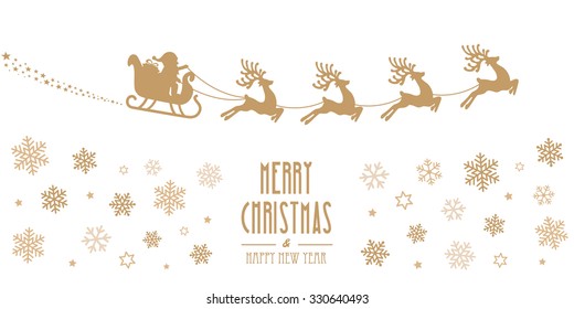 santa sleigh reindeer flying gold silhouette merry christmas