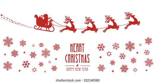 santa sleigh reindeer flying red silhouette merry christmas