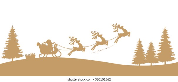 santa sleigh reindeer gold silhouette