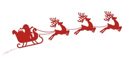 Santa Sleigh Reindeer Red Silhouette