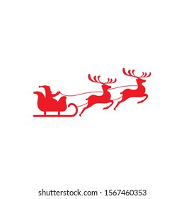 Santa sleigh with reindeer red silhouette vector on a white background