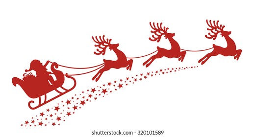 santa sleigh reindeer red silhouette