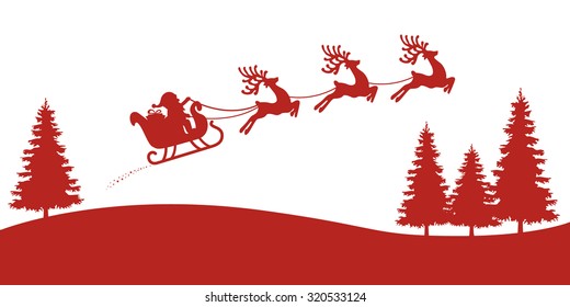 santa sleigh reindeer red silhouette