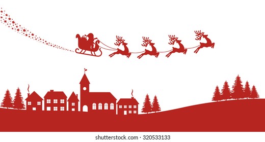 santa sleigh reindeer red silhouette