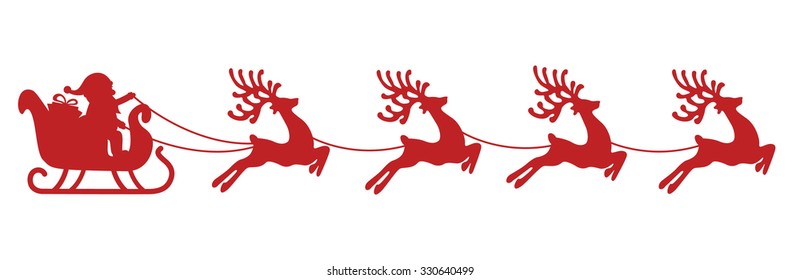 santa sleigh reindeer red silhouette