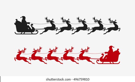 Santa sleigh reindeer silhouette. Christmas symbol