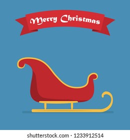 Santa sleigh with shadow and ribbon. Vector illustration.