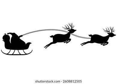 Santa Sleigh Silhouette with Reindeer  Christmas Illustration