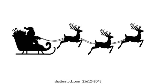 Santa Sleigh Silhouette with Reindeer Illustration