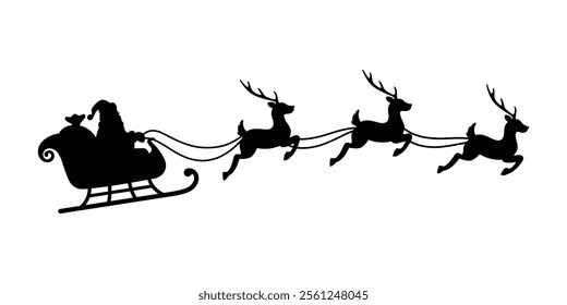 Santa Sleigh Silhouette with Reindeer Illustration