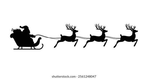 Santa Sleigh Silhouette with Reindeer Illustration