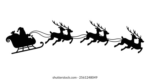 Santa Sleigh Silhouette with Reindeer Illustration