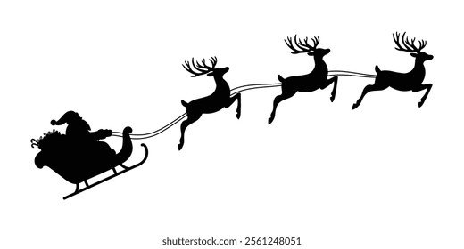 Santa Sleigh Silhouette with Reindeer Illustration