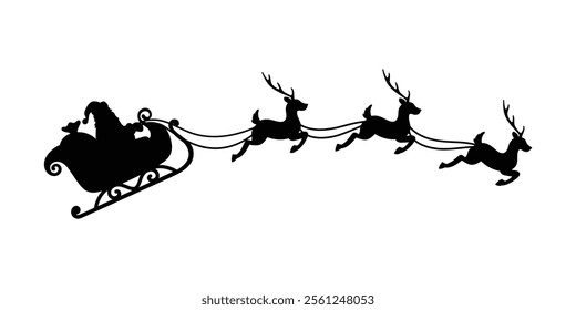 Santa Sleigh Silhouette with Reindeer Illustration