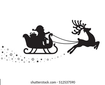 santa sleigh silhouette stars white background