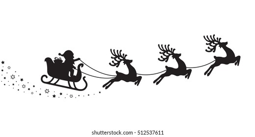 santa sleigh silhouette stars white background