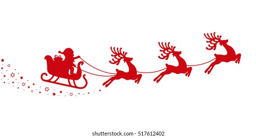 santa sleigh silhouette stars white background