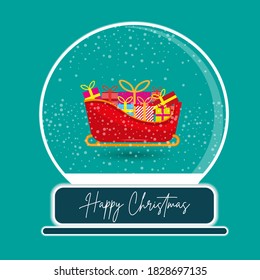 Santa sleigh snow globe vector illustration on a green background