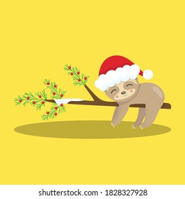 santa sloth design vector illustration