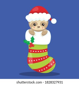 santa sloth design vector illustration