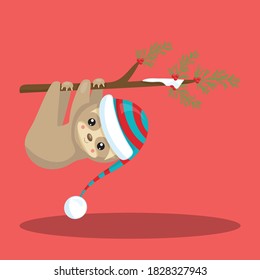 santa sloth design vector illustration